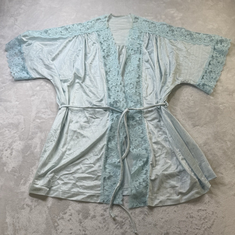 Vintage Val Mode USA Aqua Lace Peignoir Robe Lingerie Wedding Large Sexy